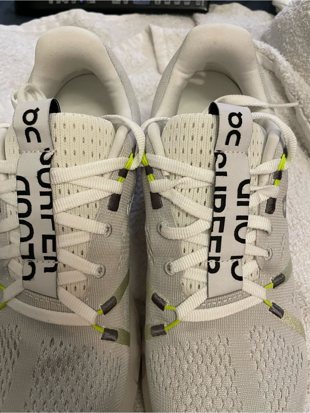 On Running Women’s Cloudsurfer Athletic Shoes - Light Gray with Lime Accents 8 - Picture 11 of 11